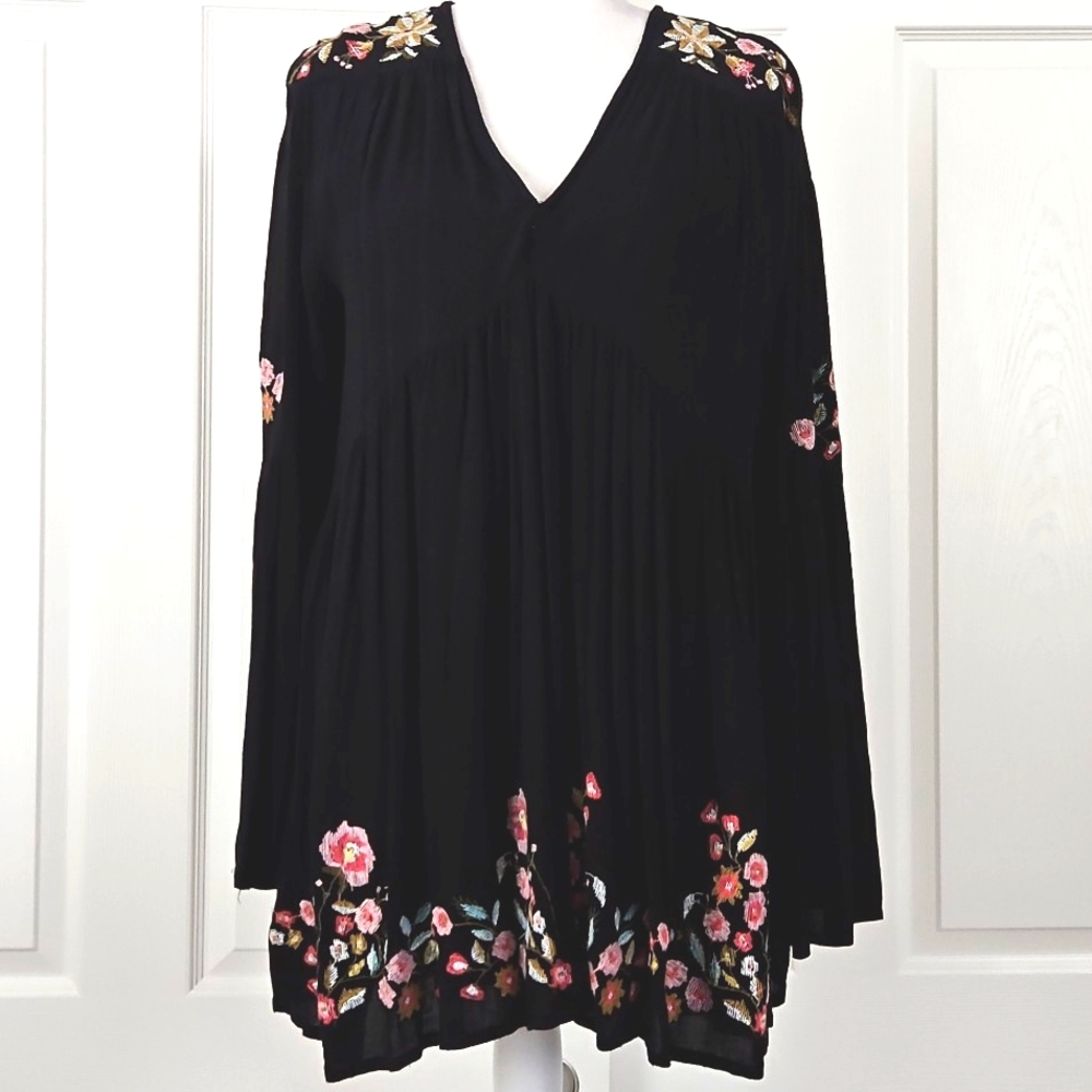 Free People "Te Amo" Embroidered Babydoll Mini Dress
